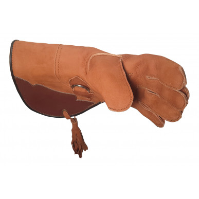 Falconry Glove Leather Orange – Double Layered with Forearm Protection & D-Ring
