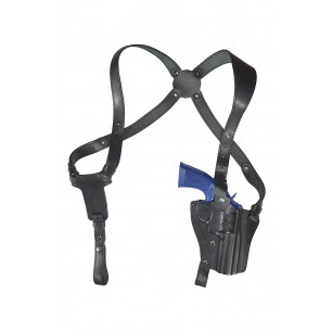 SR4 Holster d'épaule en cuir pour Smith and Wesson 10 canon de 4 pouces noir VlaMiTex – vue de face