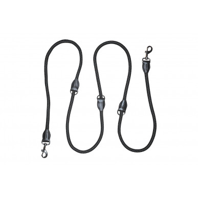 VlaMiTex D3 verstellbare Freihandleine 200–350 cm Schwarz | Nylon mit Leder-O-Ringen