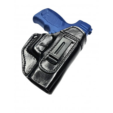 Glock 19 OWB用レザーホルスター – 右利き用、スナップボタン付き