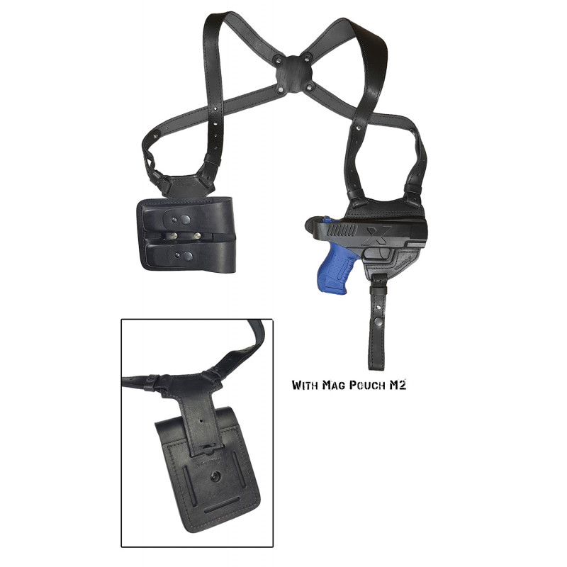 S5M2 Fondina Spalla in Pelle per Walther P99 con Doppia Tasca per Caricatore