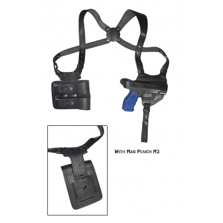 Kožené ramenní pouzdro pro HK SFP9 (VP9) s kapsou na zásobník – skryté & praktické