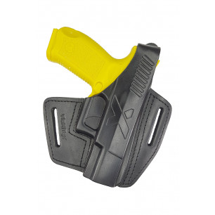 B5 Leather Holster for Canik TP9 4-Inch Barrel Black with Red Dot VlaMiTex – front view