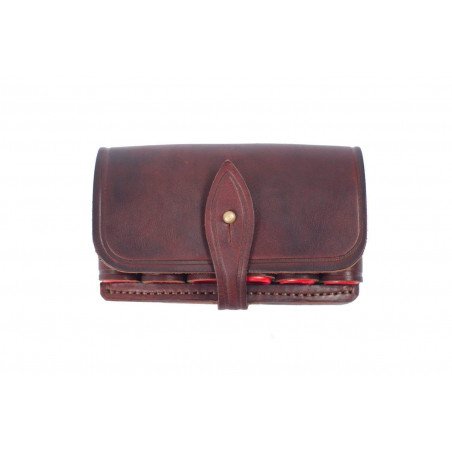 Caliber 20 Cartridge Pouch – Brown Genuine Leather Pouch for 6 Shotgun Shells