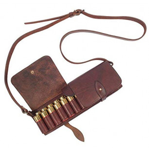 Leather Cartridge Pouch Caliber 12 – Brown Genuine Leather Bag for Shotgun Shells