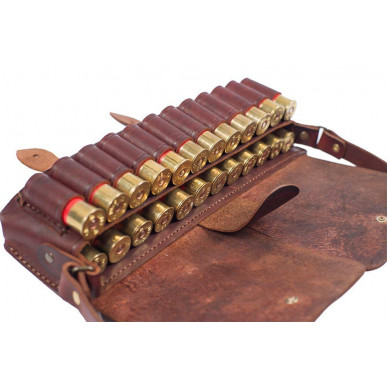 Leather Cartridge Pouch Caliber 12 – Brown Genuine Leather Bag for Shotgun Shells