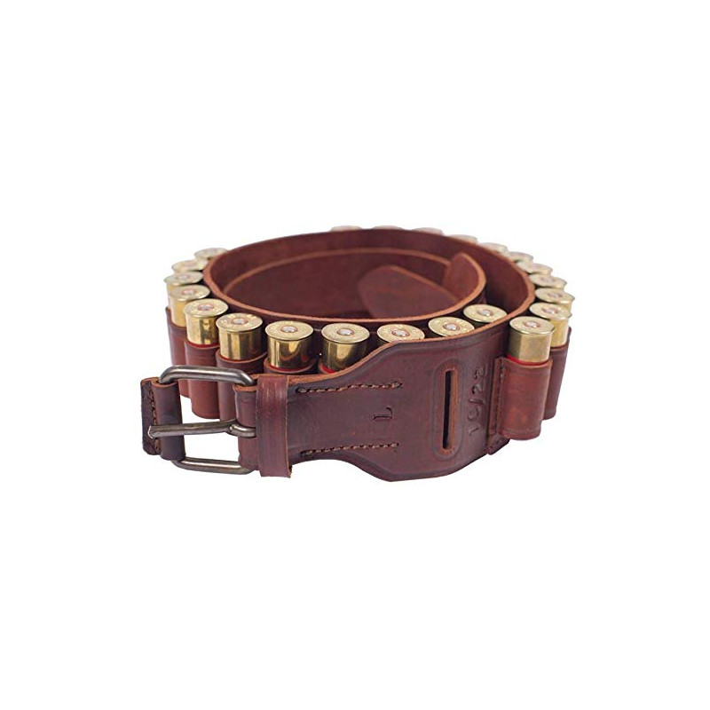 Cinturón de Cartuchos J45 Cuero Auténtico Marrón Calibre 20