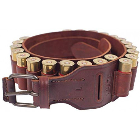 Leather Cartridge Belt Caliber 20 – Brown Belt with 22 Cartridge Loops