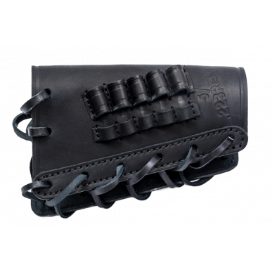 Estojo de Munição para Coronha .223 Rem Preto – Estojo de Couro Legítimo para 5 Cartuchos de Rifle