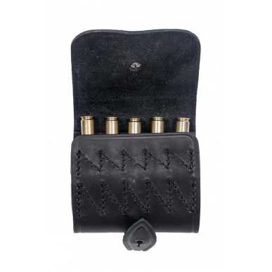 .223 レム弾 用パトローネホルダー 黒 – 本革製5発 用ベルトホルダー