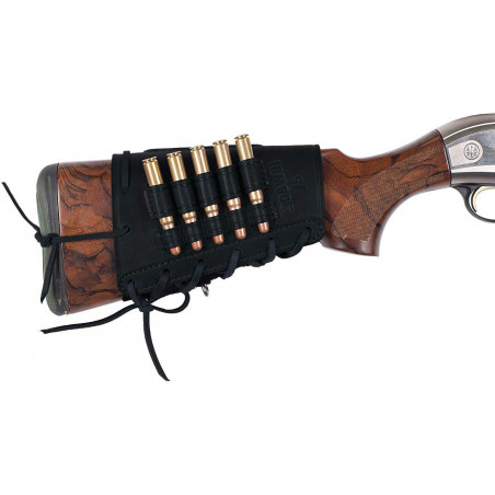 Schaft Patronetasku .308 Win Musta – Nahkakotelo 5 patruunalle