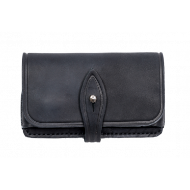 12구경 탄약 파우치 블랙 – 6개의 고리와 함께하는 천연 가죽 파우치