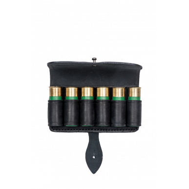 12구경 탄약 파우치 블랙 – 6개의 고리와 함께하는 천연 가죽 파우치