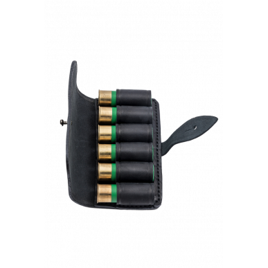 12구경 탄약 파우치 블랙 – 6개의 고리와 함께하는 천연 가죽 파우치