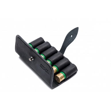 Estuche de cartuchos calibre 12 negro – Estuche de cuero genuino con 6 lazos