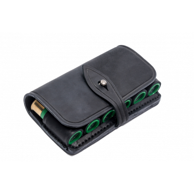 12구경 탄약 파우치 블랙 – 6개의 고리와 함께하는 천연 가죽 파우치