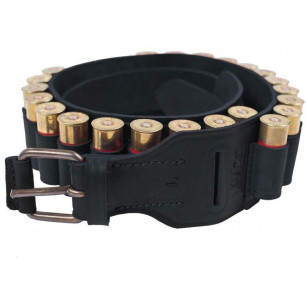 Leather Cartridge Belt Caliber 12 – Black J25 Belt with 22 Cartridge Loops