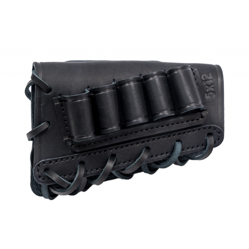 J24 Stock Cartridge Pouch Genuine Leather 12 Gauge Black VlaMiTex