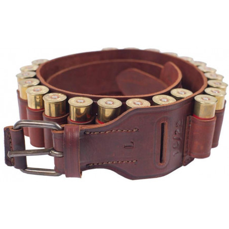 Leather Cartridge Belt Caliber 12 – Brown Shotgun Shell Belt with 22 Loops