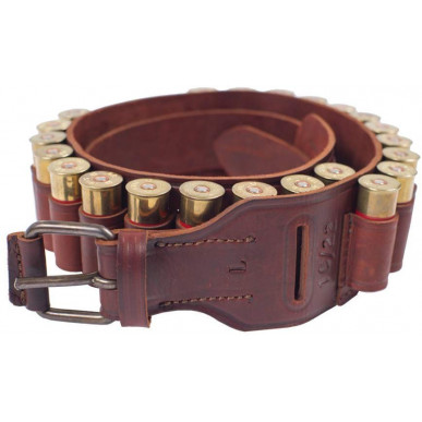 Leather Cartridge Belt Caliber 12 – Brown Shotgun Shell Belt with 22 Loops