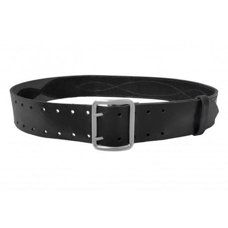 Black Leather Belt 5 cm Wide with Elegant Chrome Double Prong Buckle