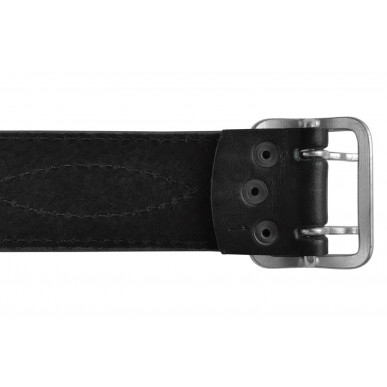 Black Leather Belt 5 cm Wide with Elegant Chrome Double Prong Buckle
