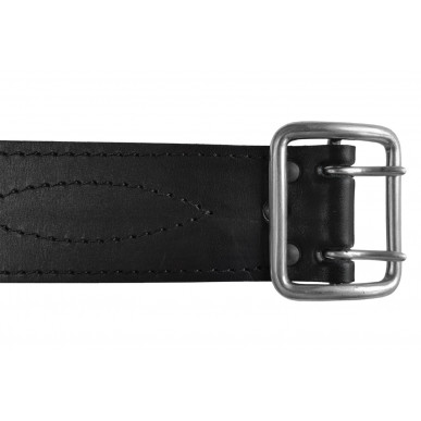 Black Leather Belt 5 cm Wide with Elegant Chrome Double Prong Buckle