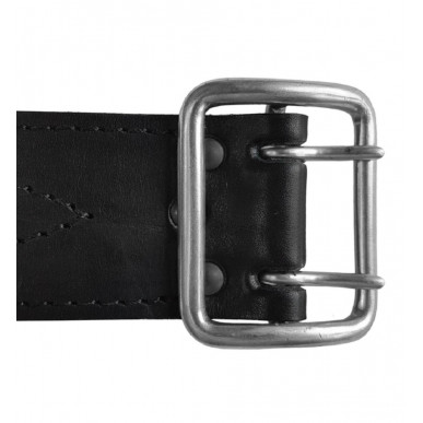 Black Leather Belt 5 cm Wide with Elegant Chrome Double Prong Buckle