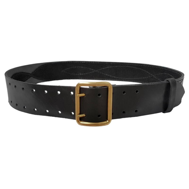 Cinturón de servicio de cuero genuino de 5 cm de ancho con doble hebilla negro VlaMiTex G1